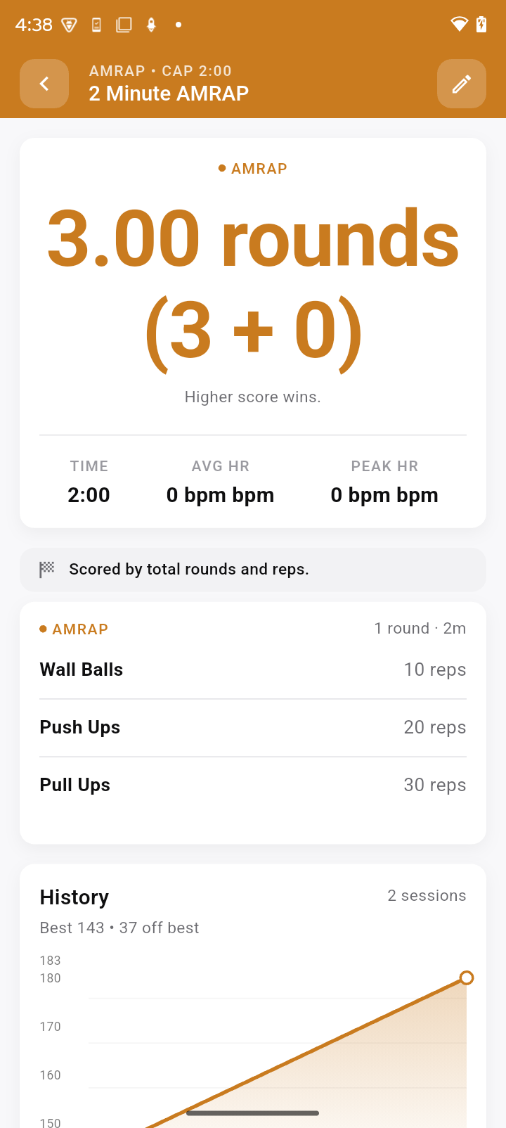 WodBuddy results detail with round splits